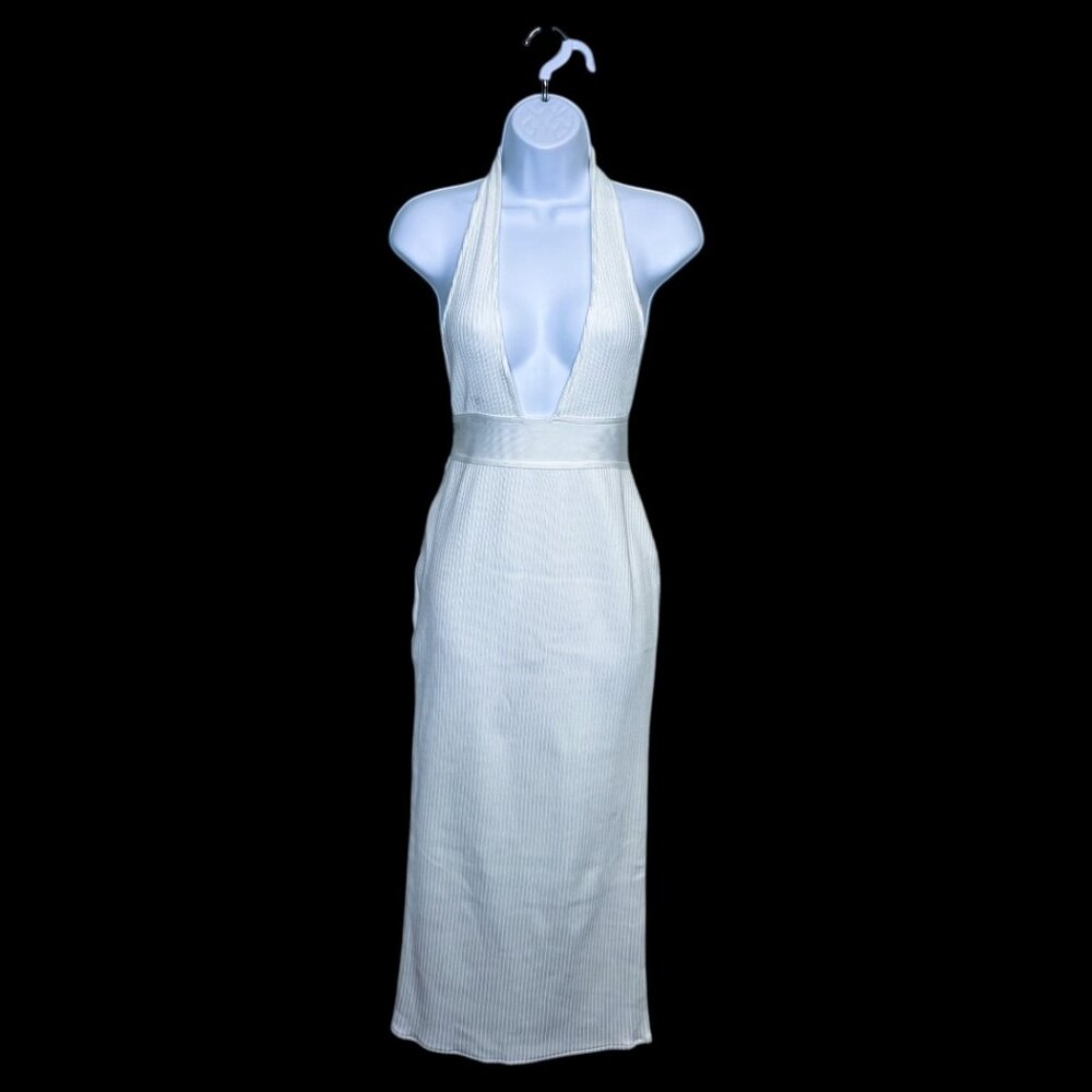 🔥 $15 SALE PINKAPPLE White Ribbed Halter Dress Bodycon Open Back